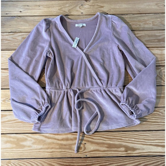 Madewell Tops - NWT Madewell Cinch Waist Rib Peplum Top Size XS Women’s Mauve MSRP $78